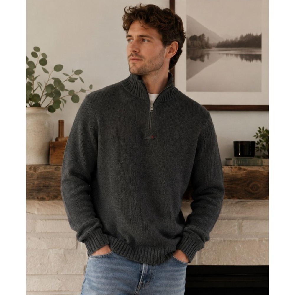 Vintage Polo Ralph Lauren Mens XXL Pullover Sweater Gray 1/4 Zip Mock Neck